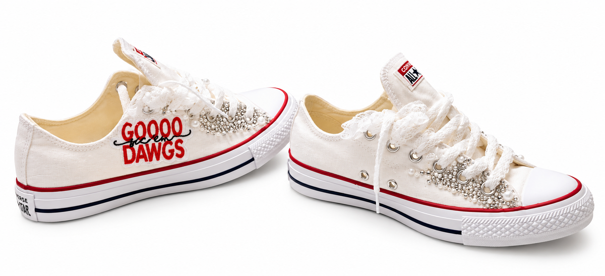 Georgia Bulldogs Inspired Bling Converse Sneakers, Custom Rhinestone Game Day Shoes, Go Dawgs Football Fan Sneakers, UGA Gift for Her