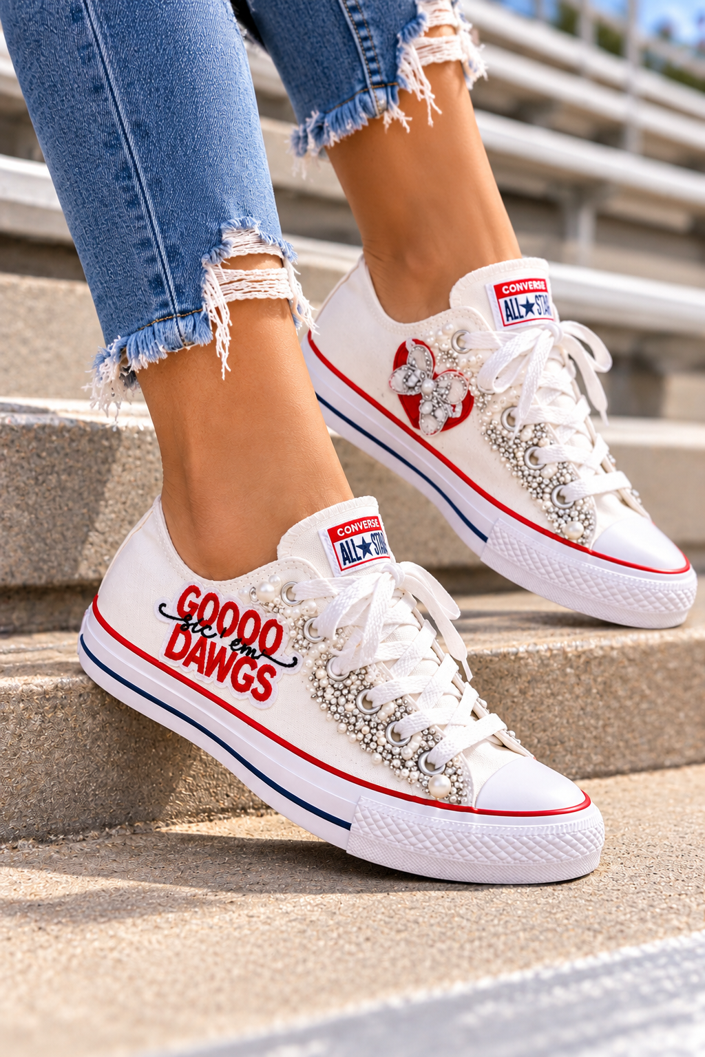 Georgia Bulldogs Inspired Bling Converse Sneakers, Custom Rhinestone Game Day Shoes, Go Dawgs Football Fan Sneakers, UGA Gift for Her