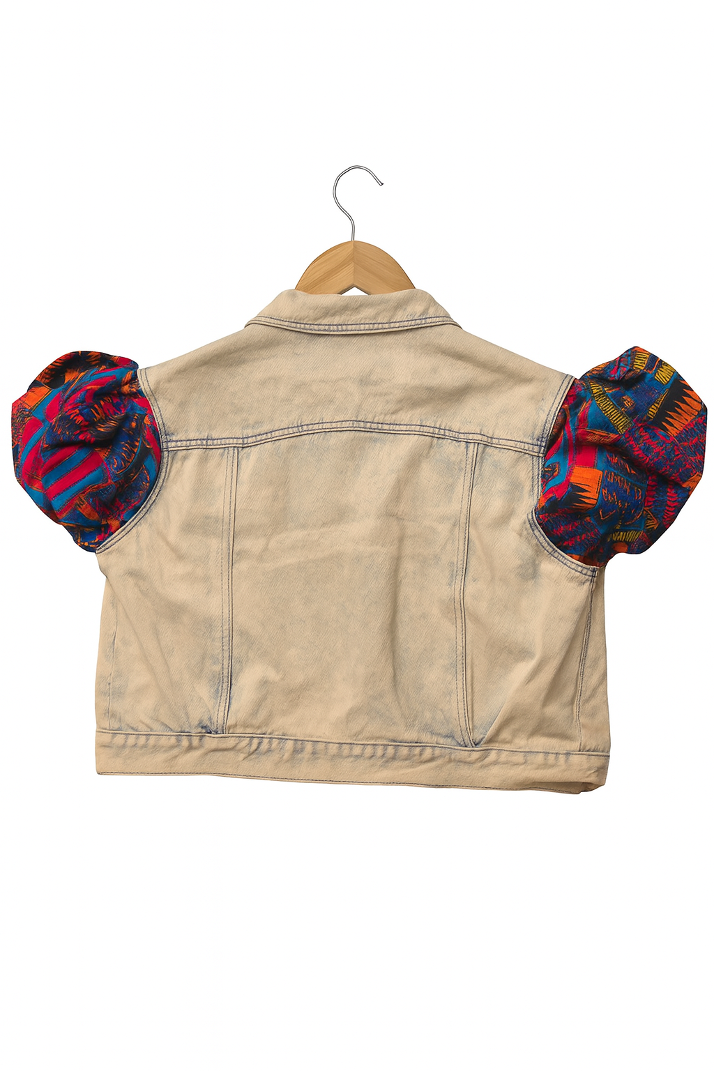 Ankara Puff-Sleeve Denim Crop Jacket