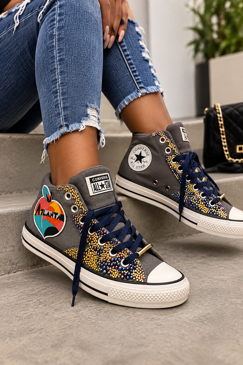 Custom Atlanta Converse Shoes, Rhinestone Bling Sneakers, Embellished Chuck Taylor Shoes, ATL Statement Sneakers, Custom Crystal Shoes