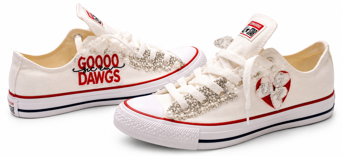 Georgia Bulldogs Inspired Bling Converse Sneakers, Custom Rhinestone Game Day Shoes, Go Dawgs Football Fan Sneakers, UGA Gift for Her